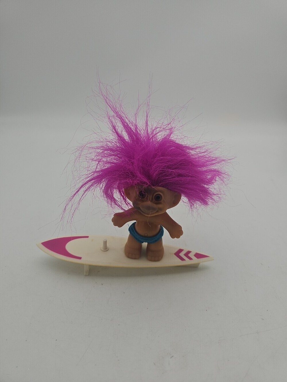 Vintage Russ Troll Doll Surfboard Surfer Pink Hair Swim Trunks Face Is Stained